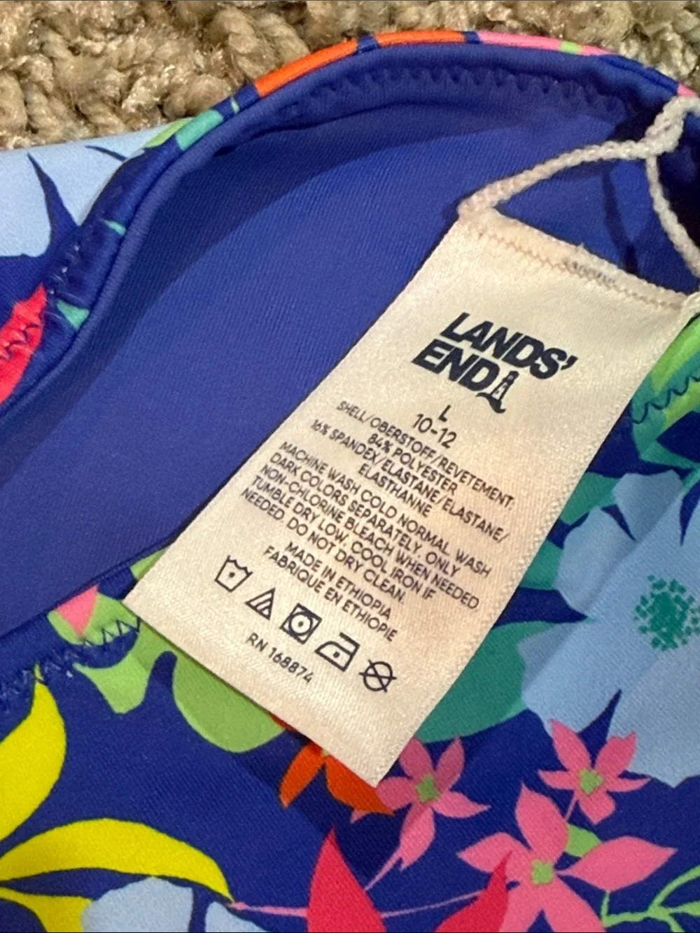 Kids Floral Reversible Tankini Swimsuit Lands End NEW (L 10-12)